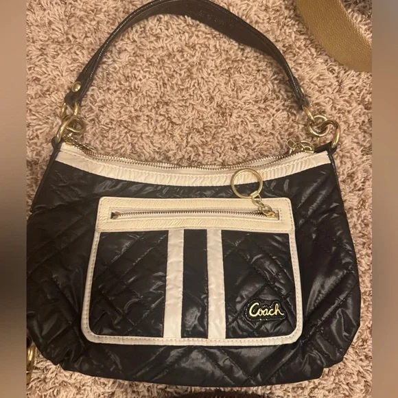 Coach Poppy Ski Bunny Black White Quilted Nylon Bag Purse Crossbody Vintage Y2K - Picture 5 of 12